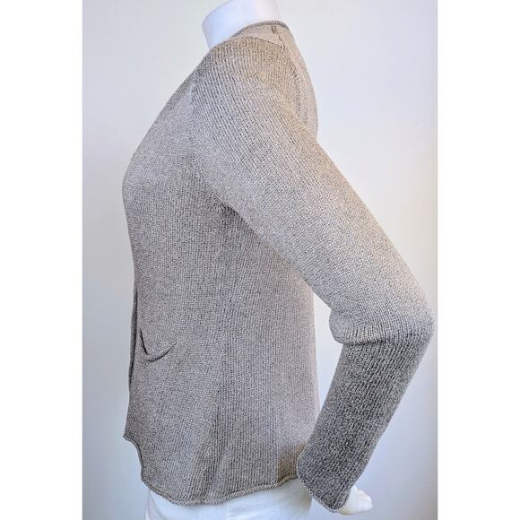 Eileen Fisher Silk Blend Button Cardigan Small Gray Knit Pockets Minimalist - Picture 4 of 10